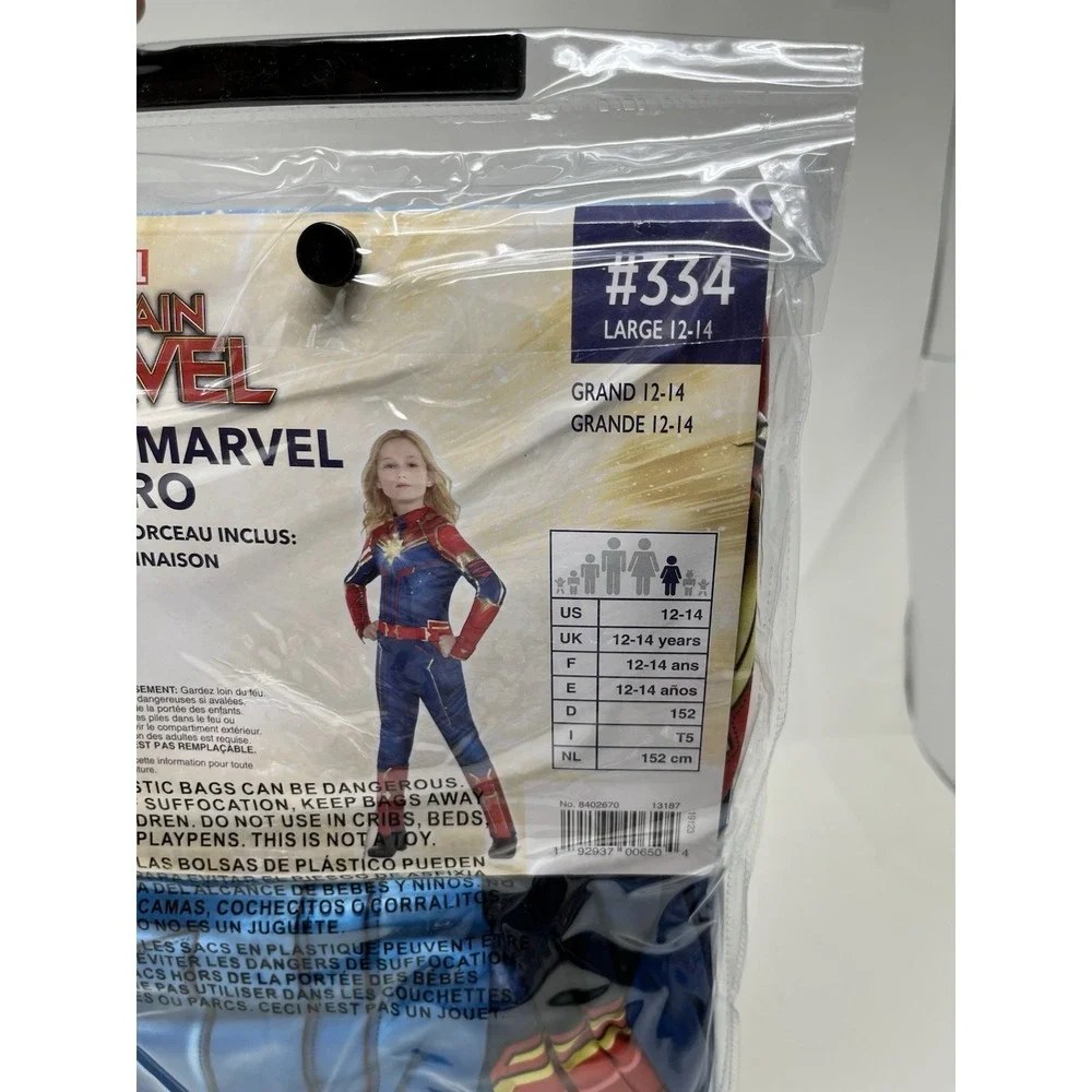 Captain Marvel Hero Halloween Costume Girls Large 12-14, Jumpsuit, Light Up Star - Picture 8 of 8